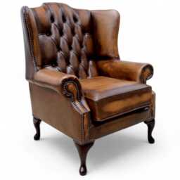 Handmade Chesterfield Leather Wing Chair - Antique Tan - thumbnail 2