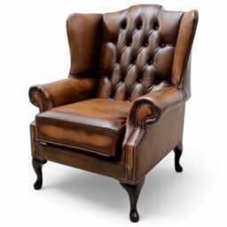 Handmade Chesterfield Leather Wing Chair - Antique Tan - thumbnail 1