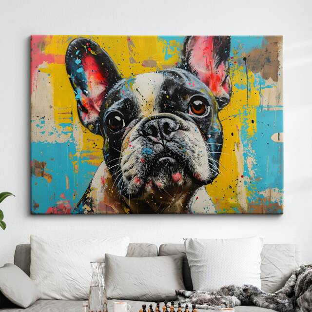 Colorful French Bulldog Abstract Modern Oil Painting Wall Art Framed Canvas Poster Print Home Kitchen Office Room Decor Dog Gift Ideas - image 1