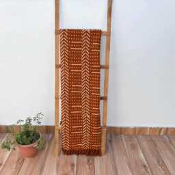 Rust Cotton Throw Blanket Hand Block Printed Mud Cloth With Tassels - thumbnail 2