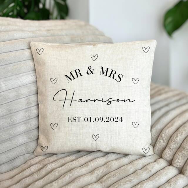 Personalised Cushion - Personalized Pillow Couples Cozy Decor Wedding Date Cushion Christmas Anniversary Gift For Her - image 1