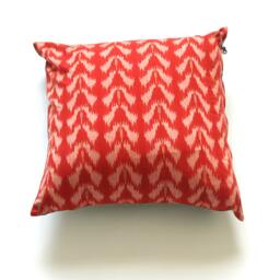 Pillow Cover - Orange Ikat Tulip - Handwoven - 20x20 Throw - thumbnail 1