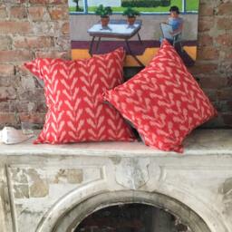 Pillow Cover - Orange Ikat Tulip - Handwoven - 20x20 Throw - thumbnail 4
