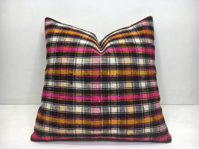 Vintage Kilim Pillow Cover, Bohemian Handwoven Throw, 16x16 - image 1