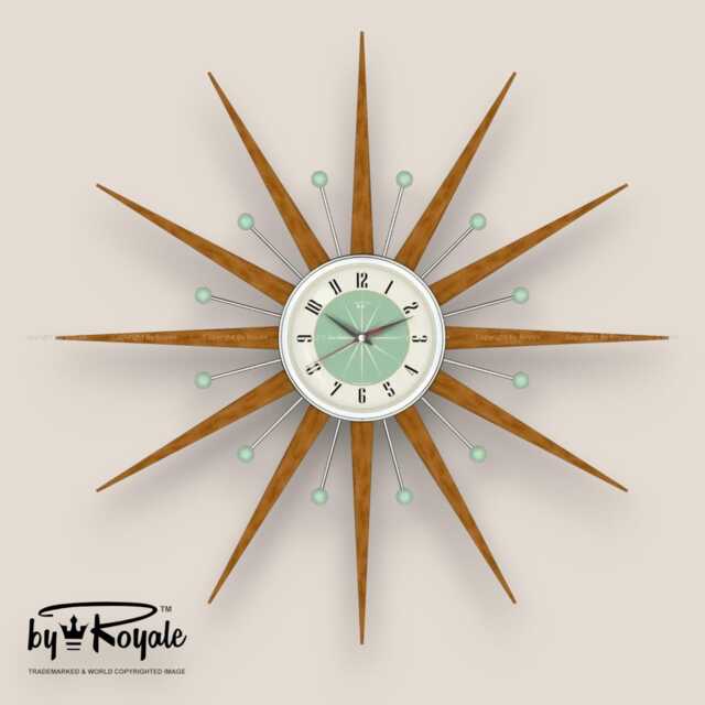Teak Starburst Clock Mid Century Modern Wall Decor, 27 - image 1