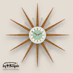 Teak Starburst Clock Mid Century Modern Wall Decor, 27 - thumbnail 1