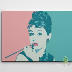 Audrey Hepburn Pink Teal Canvas Art Wall Print Picture Pop Fashion Framed Home Decor -D161 - thumbnail 2