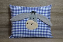 Pillow Donkey 3D Ears, Name Pillow, Baptism Birth Pillow Donkey, 30 X 25 cm, Children's Decorative Mule, Handmade - thumbnail 1