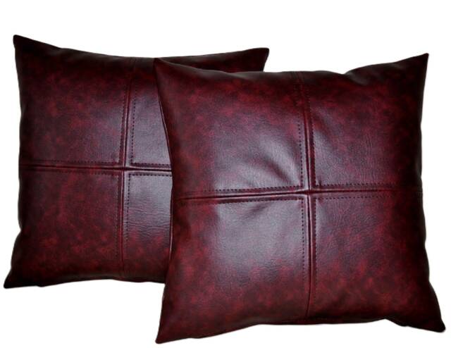 "2 Oxblood Check Faux Leather Cushion Covers 16"" 18"" 20" - image 1