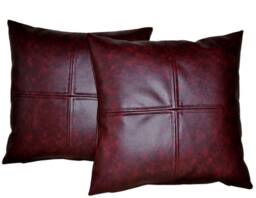 "2 Oxblood Check Faux Leather Cushion Covers 16"" 18"" 20" - thumbnail 1
