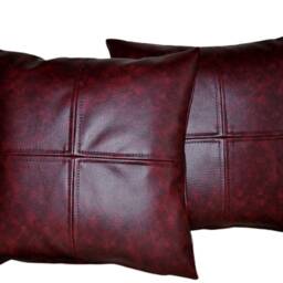 "2 Oxblood Check Faux Leather Cushion Covers 16"" 18"" 20" - thumbnail 3