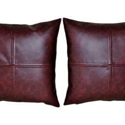 "2 Oxblood Check Faux Leather Cushion Covers 16"" 18"" 20" - thumbnail 2