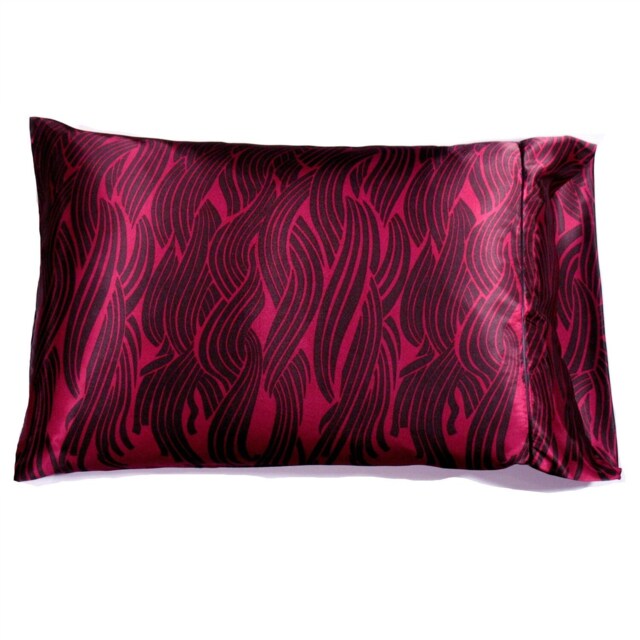 Magenta With Dark Brown Contemporary Satin Pillowcase Queen. Washable, Dryer Safe