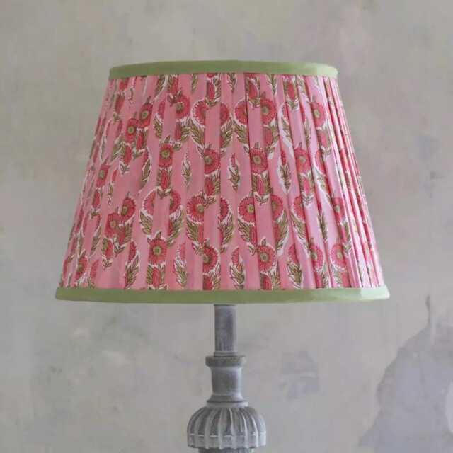 Pink Cotton Lampshade Only, & Green Floral Print Lamp Shade With Trim - Easy Fit Table Pleated - 40cm