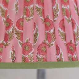 Pink Cotton Lampshade Only, & Green Floral Print Lamp Shade With Trim - Easy Fit Table Pleated - 40cm - thumbnail 3