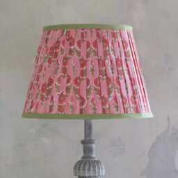 Pink Cotton Lampshade Only, & Green Floral Print Lamp Shade With Trim - Easy Fit Table Pleated - 40cm - thumbnail 1