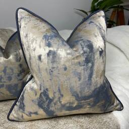 Luxury Piped Pillow , Cushion Cover Throw Navy Blue Metallic Gold Clarke &clarke Tessere Midnight Fabric, Piping - thumbnail 2