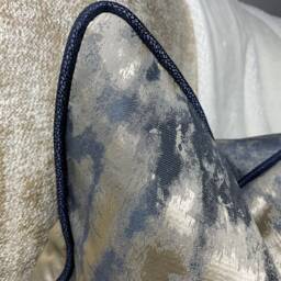 Luxury Piped Pillow , Cushion Cover Throw Navy Blue Metallic Gold Clarke &clarke Tessere Midnight Fabric, Piping - thumbnail 3