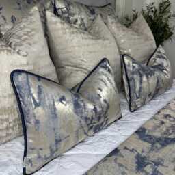 Luxury Piped Pillow , Cushion Cover Throw Navy Blue Metallic Gold Clarke &clarke Tessere Midnight Fabric, Piping - thumbnail 1