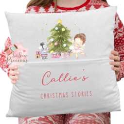 Personalised Pink Christmas Fairy Reading Pocket Cushion, Personalized Kids Gift , Story Book Cushion Christmas