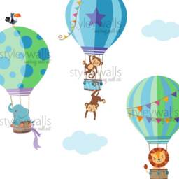 Hot Air Balloons Wall Decal, Jungle Animals With Safari Sticker, Boy Room Baby Nursery Decor - thumbnail 2