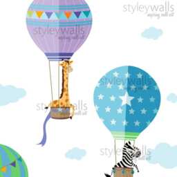 Hot Air Balloons Wall Decal, Jungle Animals With Safari Sticker, Boy Room Baby Nursery Decor - thumbnail 3