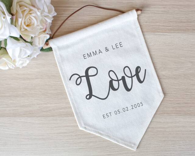 Personalised Linen Flag - New Home Gift Wedding Or Anniversary Gift Wall Banner Flag, Pennant Room Decor - image 1