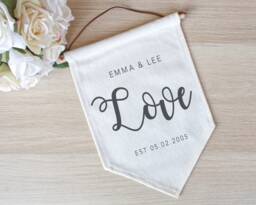 Personalised Linen Flag - New Home Gift Wedding Or Anniversary Gift Wall Banner Flag, Pennant Room Decor - thumbnail 1
