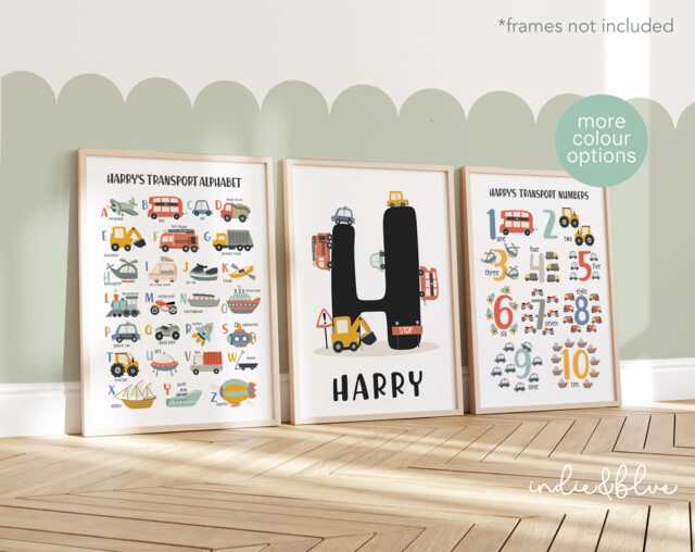 Set Of 3 Personalised Transport Posters, Vehicle Alphabet Print, Cars Chart Boy Bedroom Decor, Playroom Prints, Scandi Kids Ar - image 1