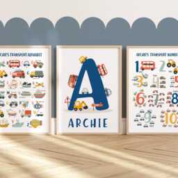 Set Of 3 Personalised Transport Posters, Vehicle Alphabet Print, Cars Chart Boy Bedroom Decor, Playroom Prints, Scandi Kids Ar - thumbnail 3
