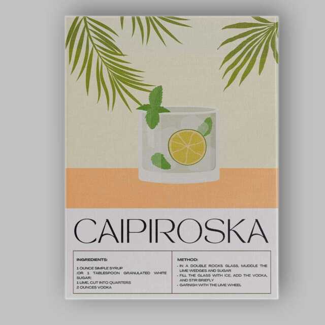 Modern Caipiroska Cocktail Recipe Kitchen Poster Canvas Wall Art Print Decor Picture Ready To Hang - image 1
