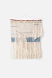 Neutral Woven Wall Hanging, Coastal Farmhouse Decor, Blue Tapestry