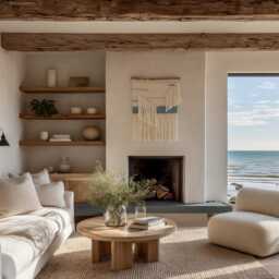 Neutral Woven Wall Hanging, Coastal Farmhouse Decor, Blue Tapestry - thumbnail 4