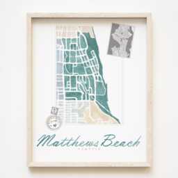 Matthews Beach Seattle Neighborhood Map Watercolor Print Washington City Block Plan - Art Print Downtown Wall Realtor Gift Local - thumbnail 1