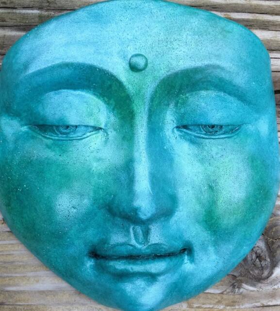 Blue Healing Buddha, Calming Wall Sculpture Collectible, Home Decor - image 1