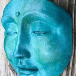 Blue Healing Buddha, Calming Wall Sculpture Collectible, Home Decor - thumbnail 3