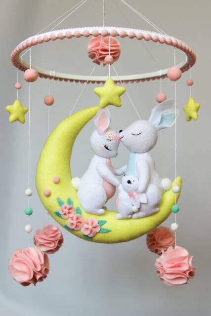 Baby Mobile With Bunnies - Mobile Baby For Girl Nursery Rabbits Crib Nursery Hanging - image 1