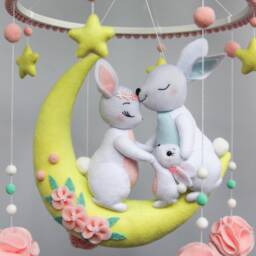 Baby Mobile With Bunnies - Mobile Baby For Girl Nursery Rabbits Crib Nursery Hanging - thumbnail 3