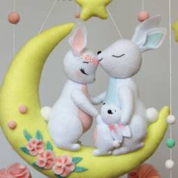 Baby Mobile With Bunnies - Mobile Baby For Girl Nursery Rabbits Crib Nursery Hanging - thumbnail 2