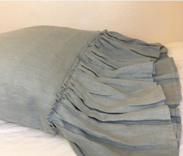 Duck Egg Blue Linen Pillow Cases With Mermaid Country Ruffles, A Pair, 2 Pieces - image 1