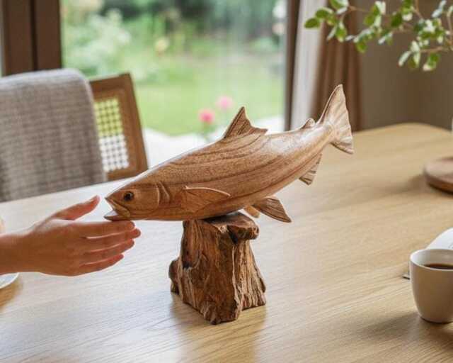 Wooden Fish Statue 12 Inch/30 cm Width, Table Decor, Statue, Nature Sculpture, Living Room, Home Room Gift For Her - image 1