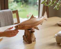 Wooden Fish Statue 12 Inch/30 cm Width, Table Decor, Statue, Nature Sculpture, Living Room, Home Room Gift For Her - thumbnail 1