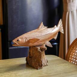Wooden Fish Statue 12 Inch/30 cm Width, Table Decor, Statue, Nature Sculpture, Living Room, Home Room Gift For Her - thumbnail 3