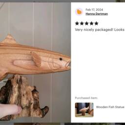 Wooden Fish Statue 12 Inch/30 cm Width, Table Decor, Statue, Nature Sculpture, Living Room, Home Room Gift For Her - thumbnail 4