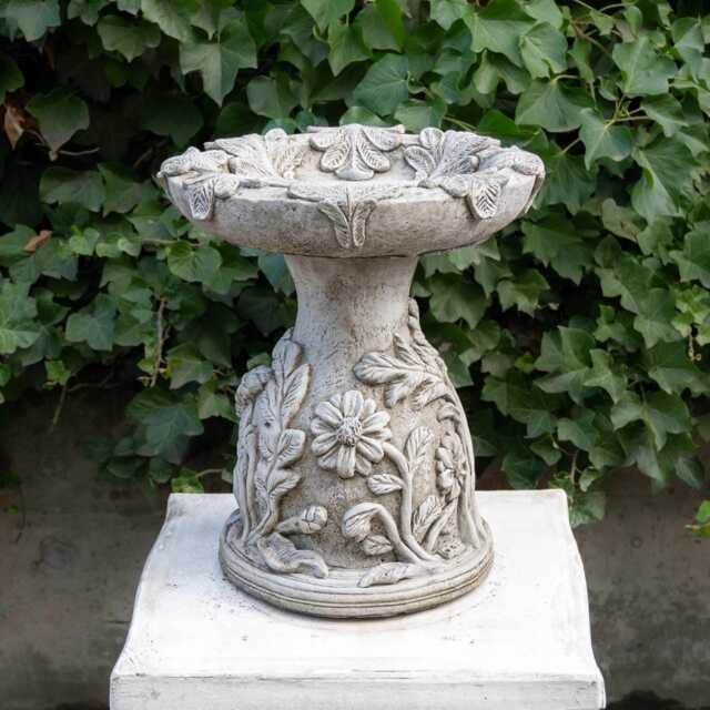 stone Cast Floral Bird Bath Outdoor Decor - image 1
