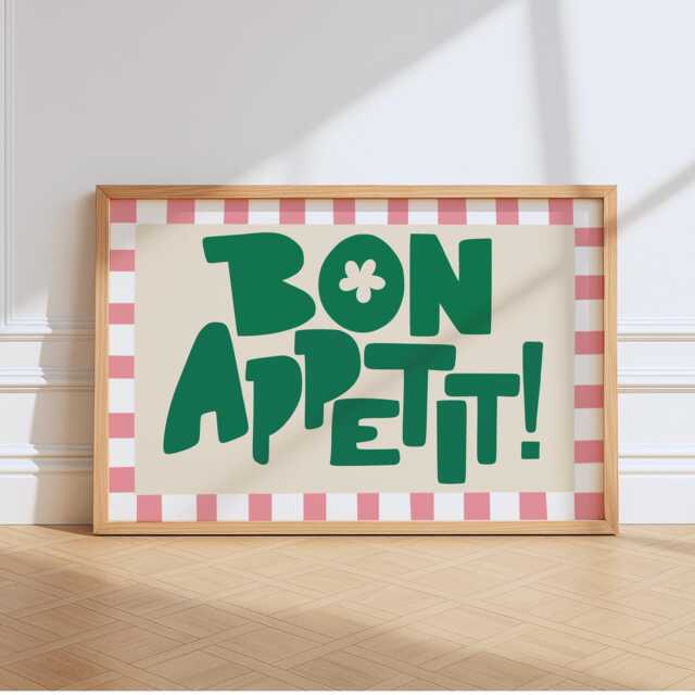 Bon Appetit Print, Unframed Art, Typography Poster, Trendy Quirky Wall Retro Gallery Wall, Pink Minimalist Aesthetic, Home Decor - image 1