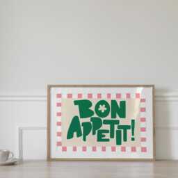 Bon Appetit Print, Unframed Art, Typography Poster, Trendy Quirky Wall Retro Gallery Wall, Pink Minimalist Aesthetic, Home Decor - thumbnail 3