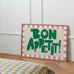 Bon Appetit Print, Unframed Art, Typography Poster, Trendy Quirky Wall Retro Gallery Wall, Pink Minimalist Aesthetic, Home Decor - thumbnail 2