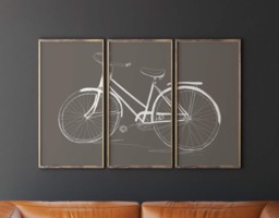 Printable Bicycle Art, Wall Triptych, Taupe Living Room Decor, Art - thumbnail 1