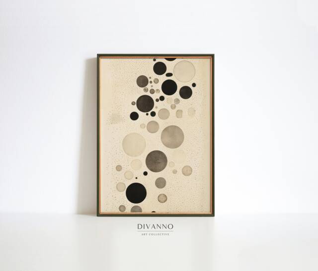 Beige Black Circles Art Print, Neutral Poster, Digital Downloadable, Abstract Wall Art, Modern Minimalist Home Decor, Canvas Printable Gift - image 1